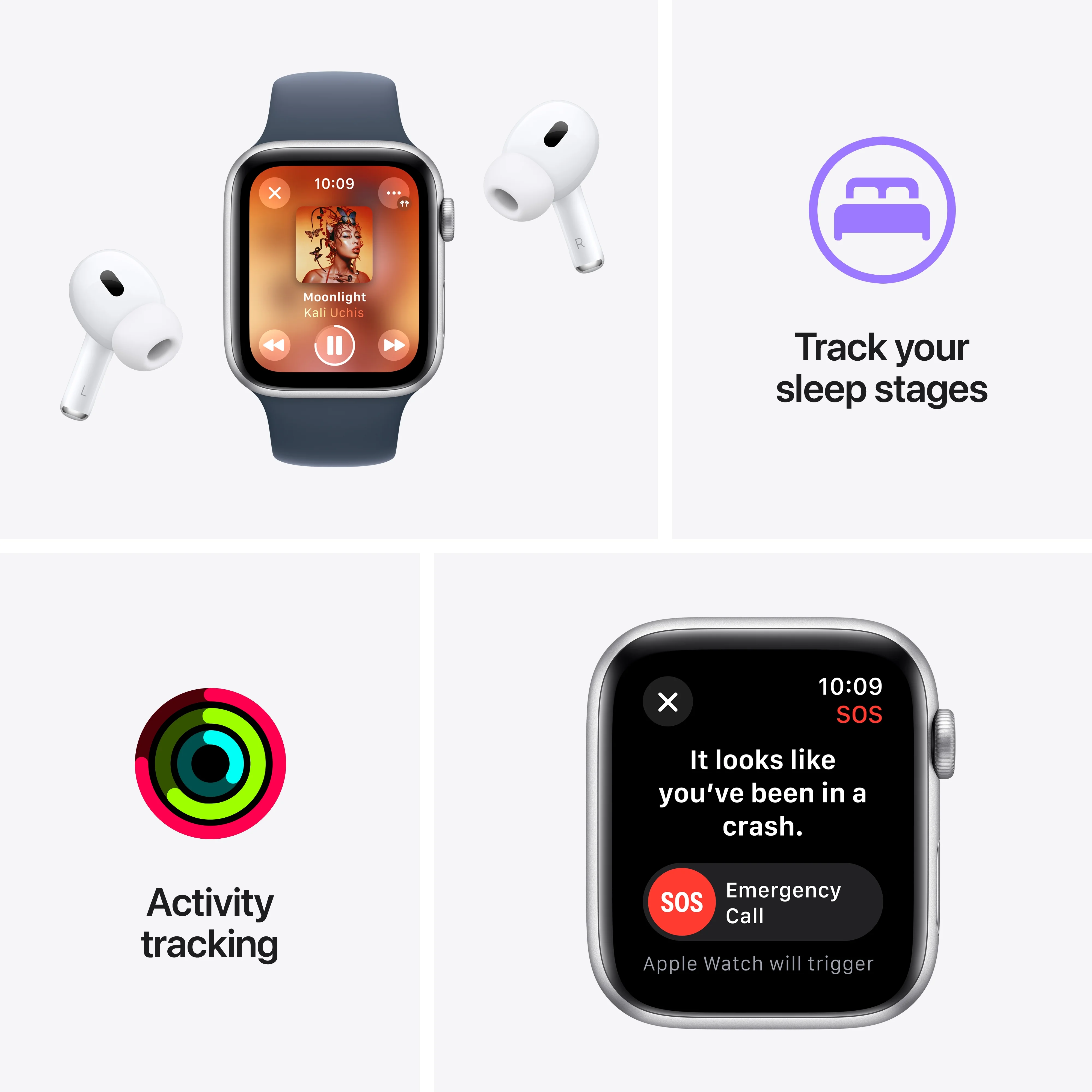 Apple Watch SE (2nd Gen) GPS 40mm Silver Aluminum Case with Storm Blue Sport Band - S/M. Fitness & Sleep Tracker, Crash Detection, Heart Rate Monitor