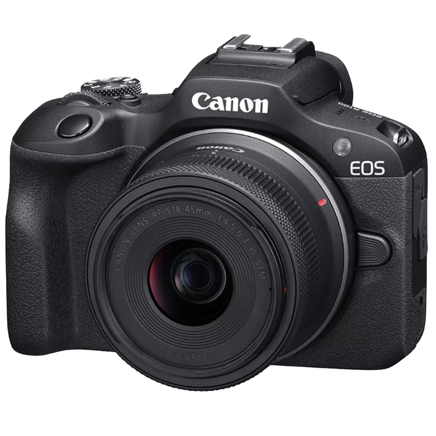 Canon EOS R100 Mirrorless Camera Body with RF-S 18-45mm F4.5-6.3 IS STM Lens Bundle with Deco Gear Photography Bag + Microphone + Monopod + Software