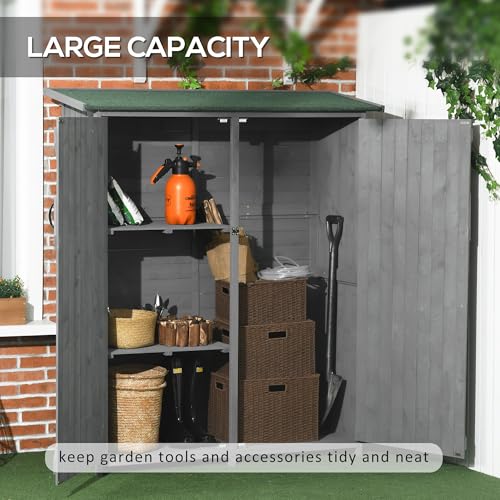 Outsunny Outdoor Storage Cabinet with Waterproof Asphalt Rood, Lockable Doors, 3 Tier Shelves, Wooden Garden Shed Utility Tool Organizer for Lawn