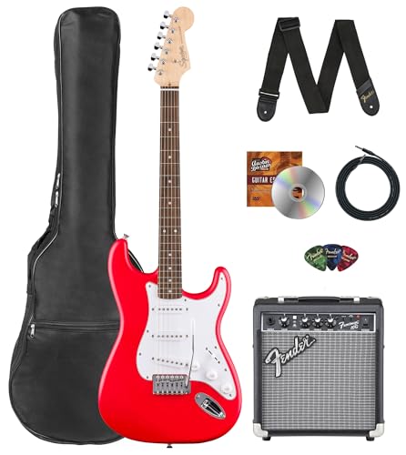 Fender Squier Stratocaster - Torino Red Bundle with Amplifier, Gig Bag, Strap, Instrument Cable, Picks, and Austin Bazaar Instructional DVD