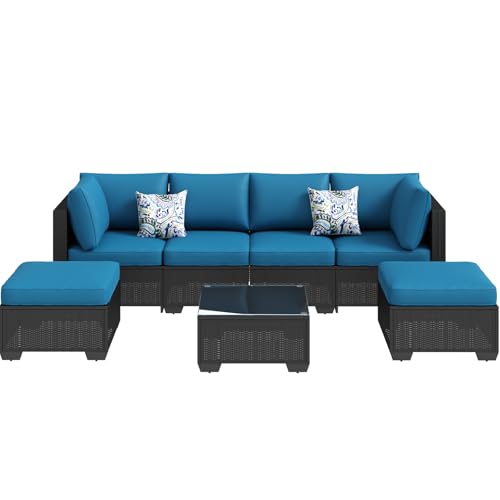 U-MAX 7 Piece Outdoor Patio Furniture Set, PE Rattan Outdoor Wicker Sectional Furniture Chair Set with Cushions and Tea Table