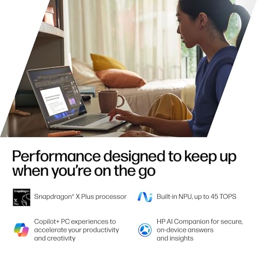 HP OmniBook 5 14 inch Next Gen AI PC, OLED Display, Snapdragon X Plus X1P-42-100, 16 GB RAM, 1 TB SSD, Qualcomm Adreno GPU, Windows 11 Home
