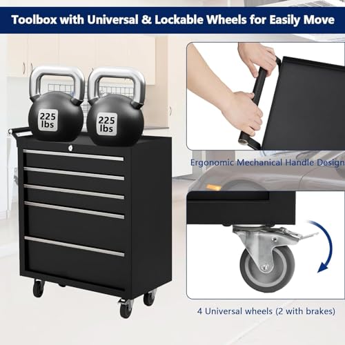 Rolling Tool Chest, 4 Drawers Tool Storage Cabinet, Toolbox with Wheels, Portable Tool Cabinet Organizer with Locking System & Drawer Liners