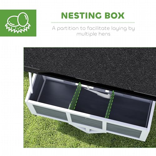 PawHut 43" Chicken Coop with Wheels, Mobile Chicken House with Nesting Box, Windows, Pull-Out Tray, Perches, Wooden Chicken Tractor for 2-4 Hens