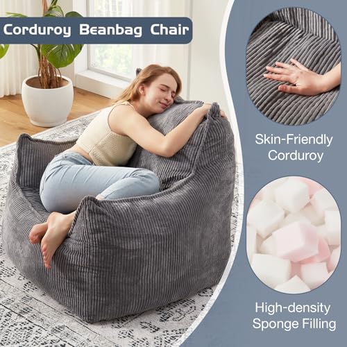 Giant Bean Bag Chair Sofa for Adults Teens, Comfy Corduroy Large Bean Bag Chairs with Armrests for Bedroom Living Room