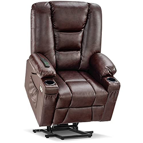 MCombo Small Power Lift Recliner Chair with Massage and Heat for Petite People, Cup Holders, USB Ports, Side Pockets, Faux Leather 7569 (Small