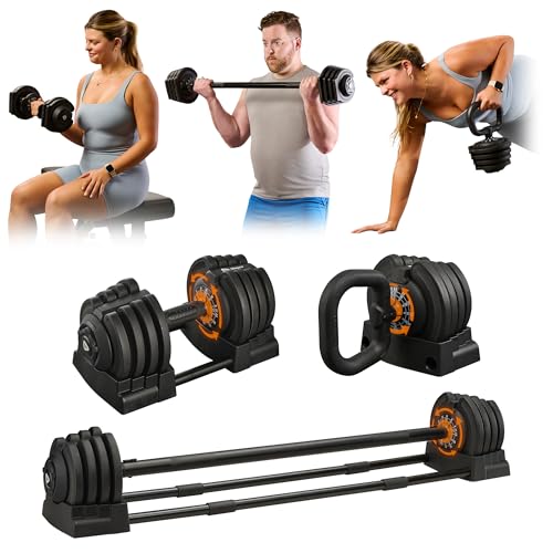 Lifepro Adjustable Dumbbells Set - 5in1-15lb 25lb 43lb 55lb weights Set & Single with Rack - Quick Adjust, Secure Grip