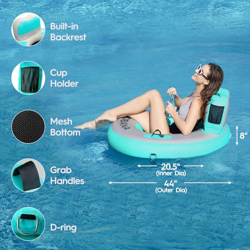 Round Floating Ring Inflatable Water Hammock Heavy Duty River Floats Lake Raft for Adults Tanning Pool Lounger Float Island Platform Pad Mat for Party