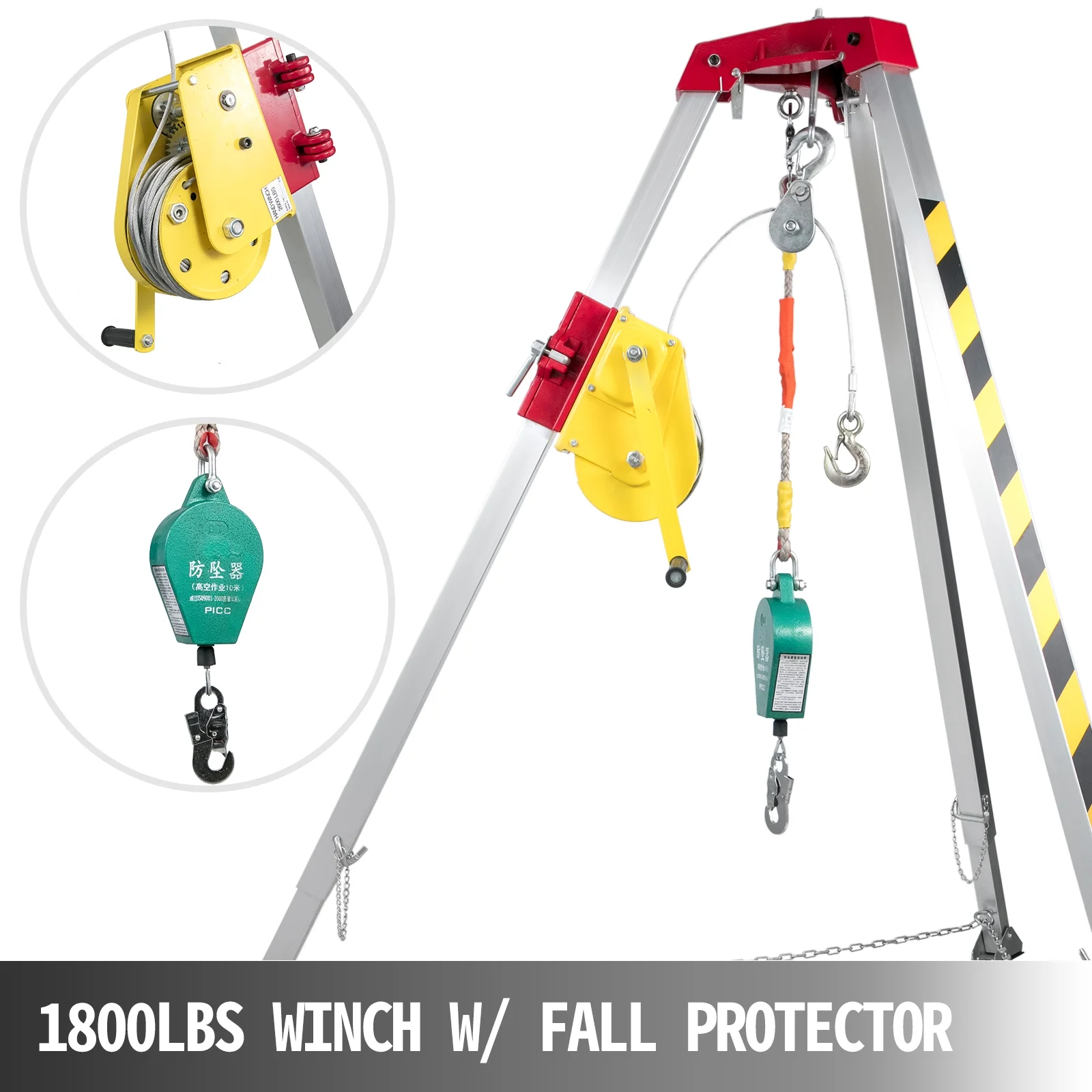 VEVOR Confined Space Tripod 8' Legs, 1800lbs Winch Confined Space Kit, 98' Cable Confined Space Rescue Tripod, with 32.8' Fall Protection