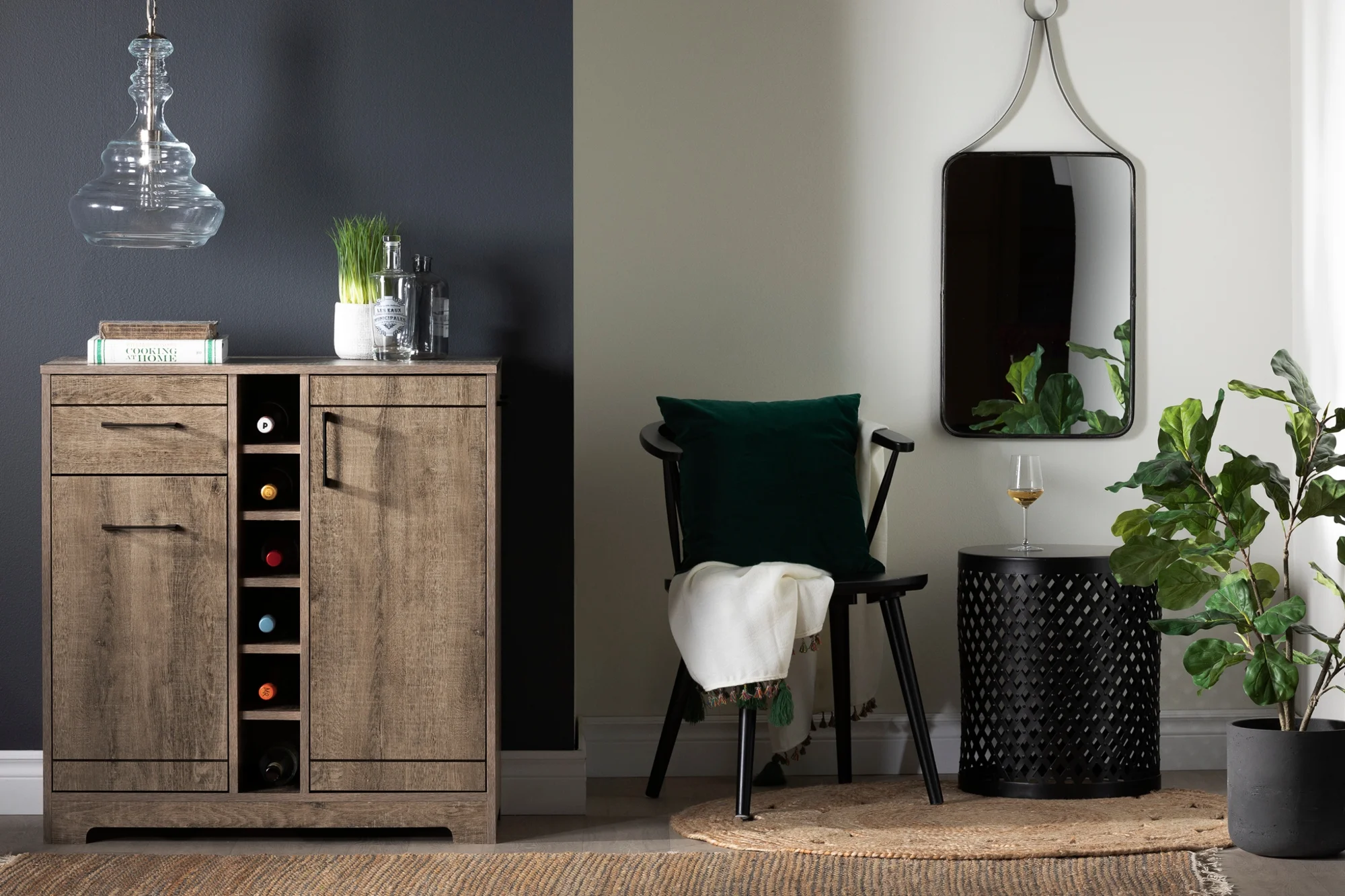 South Shore Vietti Bar Cabinet with Storage, Weathered Oak