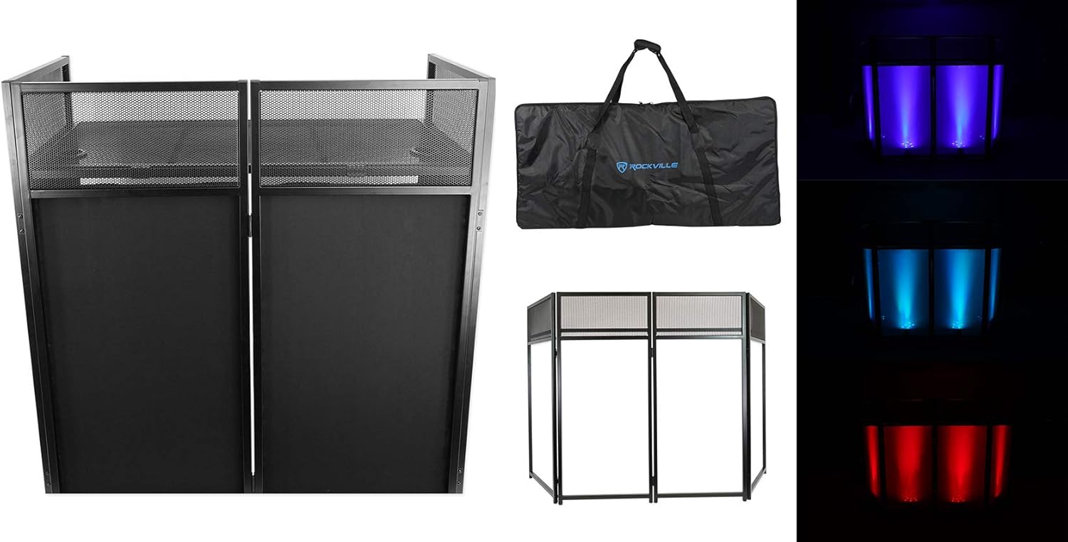 Rockville ROCKBOOTH XL DJ Event Booth Facade w/Built in Table+Travel Bag+Scrims
