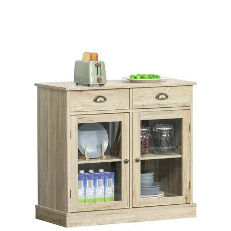 Homcom Rustic Farmhouse Style Sideboard Storage Cabinet with 2 Glass Doors Adjustable Shelves and 2 Drawers for Kitchen Dining R