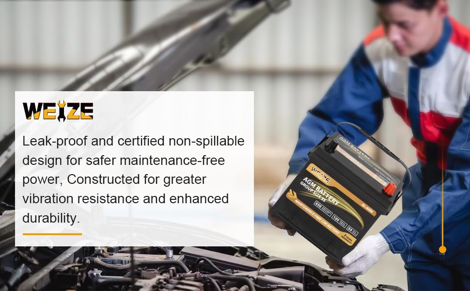 Weize Platinum AGM Battery BCI Group 35 Automotive Battery, 100RC, 650CCA, 36 Months Warranty