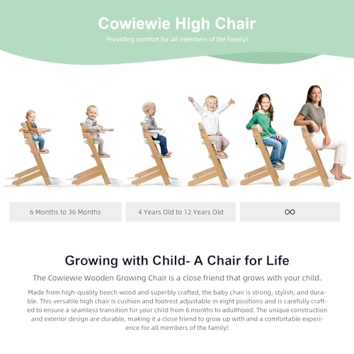 Cowiewie Natural Wooden High Chair for Babies & Toddlers 3-Tier Remove Adjustable Tray and Highchair with Cushions, Easy to Clean, Portable(Green)