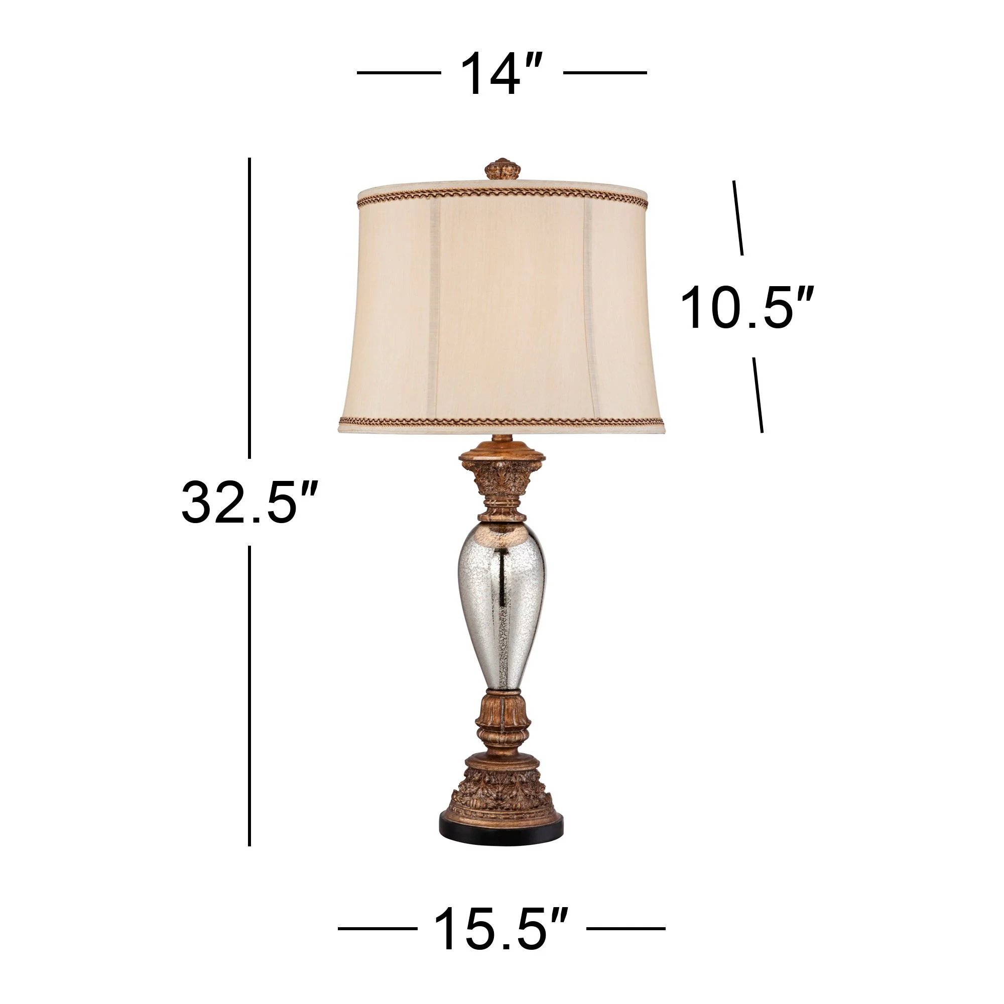 Barnes and Ivy Alsace 32 1/2" Tall Large Traditional End Table Lamp Gold Silver Mercury Glass Single Living Room Bedroom Bedside