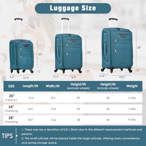 Merax Suitcase Set Softside 3-Piece Expandable Luggage with TSA Lock Spinner Wheels Lightweight Upright Luggage with Travel Bag(22/26/30 IN