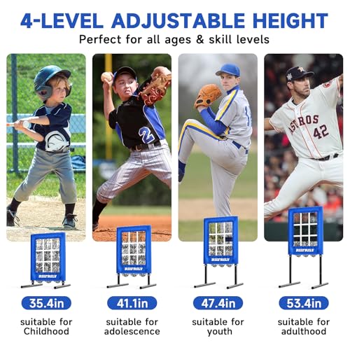 Heavy-Duty 9 Hole Baseball Pitching Net with Pitching Target Pockets, Regulation Size Strike Zone