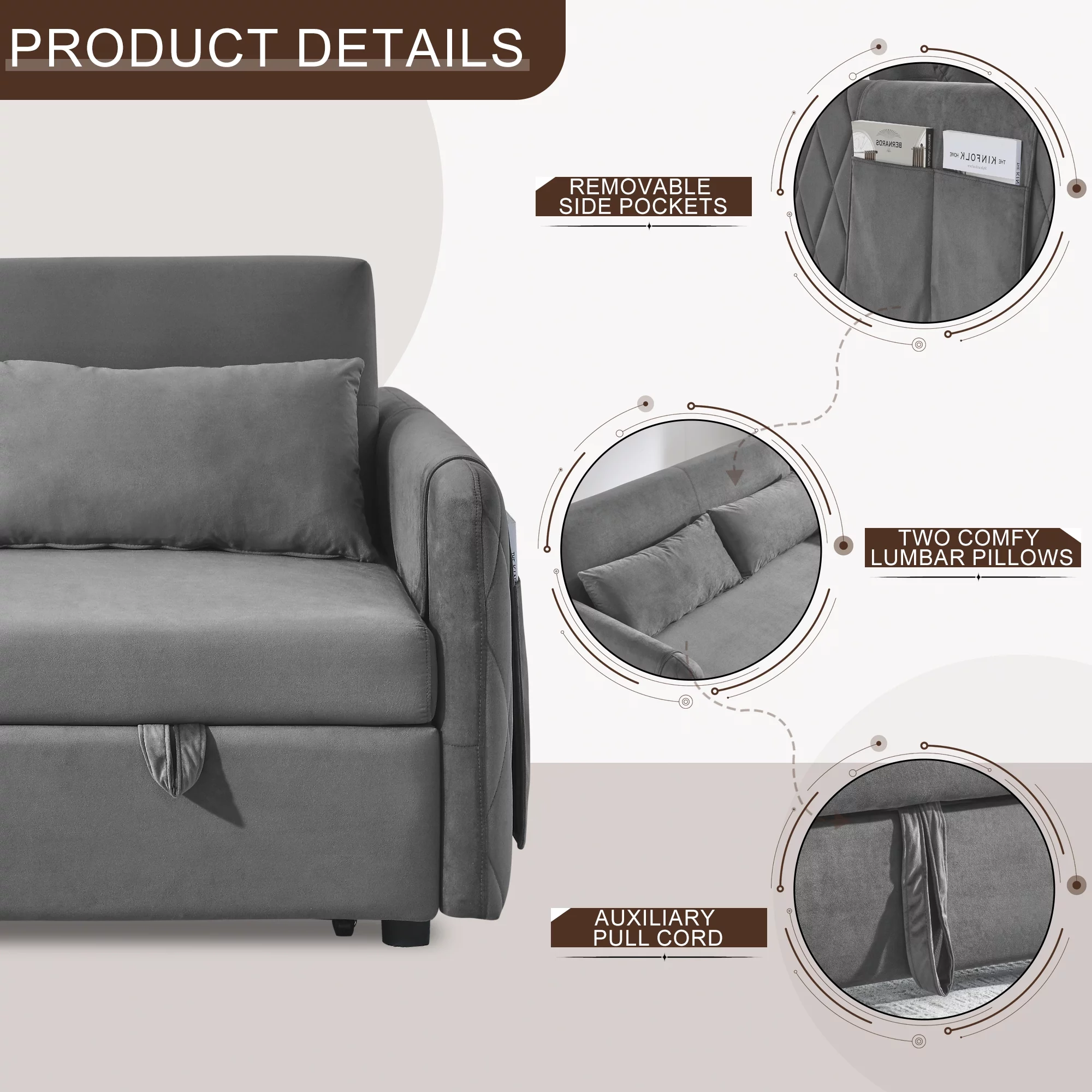 KINFFICT Futon Sofa Bed, Modern 2-Seat Loveseat Sleeper, Pull Out Sofa Bed for Living Room, Gray - Radiant Selections