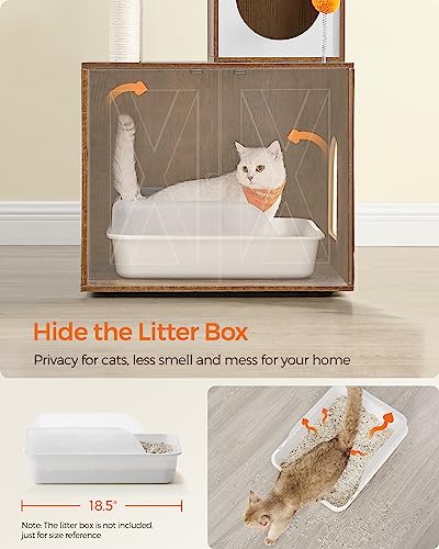 Feandrea Cat Tree with Litter Box Enclosure, 2-in-1 Modern Cat Tower, 70.8-Inch Tall Cat Condo with Scratching Posts, Perch, Caves, Basket