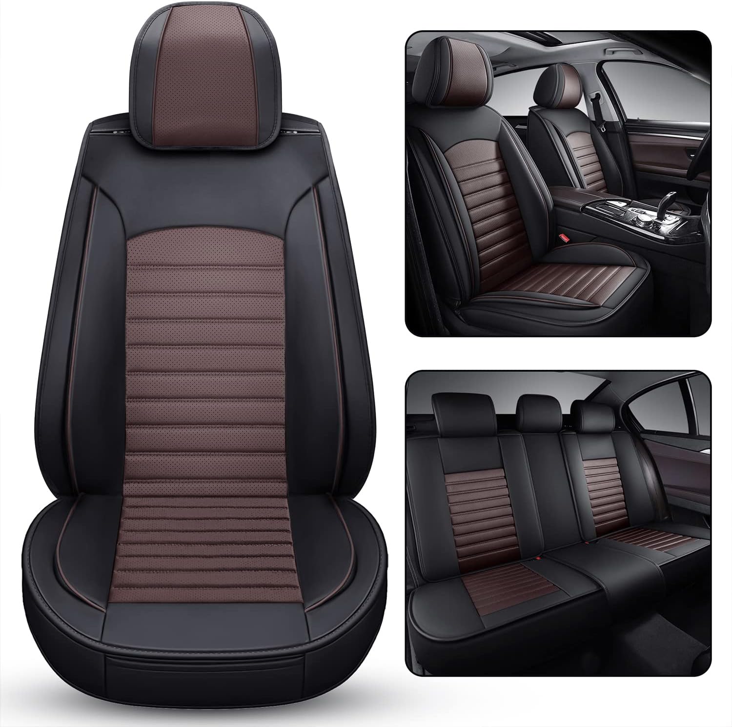 masubons Leather Car Seat Covers, Universal 2 Pcs Front Automotive Seat Covers for Cars SUV Sedan Pick-up Truck