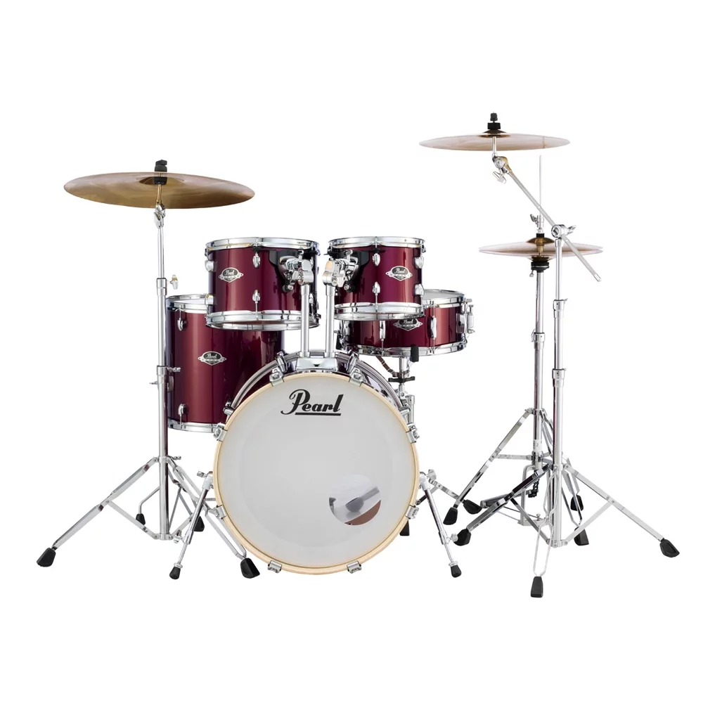 Pearl EXX725SC760 Export EXX Series 5-Piece Drumset w/ 22" Bass Drum & Hardware - Burgundy - Curated Treasures Market