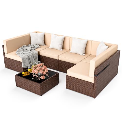 Pamapic Patio Furniture Set, 7 Pieces Modular Outdoor Sectional,Wicker Patio Sectional Sofa Conversation Set