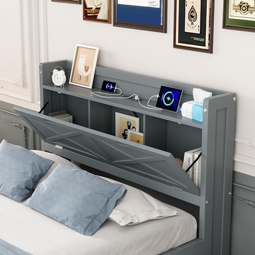 Harper & Bright Designs Twin Size Captain Platform Bed with Bookcase Headboard, Wood Twin Bed Frame with Storage Drawers and Shelves