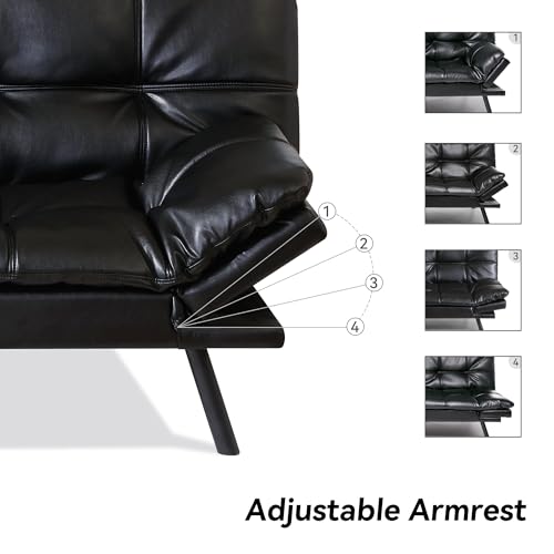 71" Convertible Futon Sofa,Faux Leather Futon Couch Bed,Sleeper Sofa Bed,Memory Foam Modern Folding Small Loveseat for Living Room,Office,Apartment
