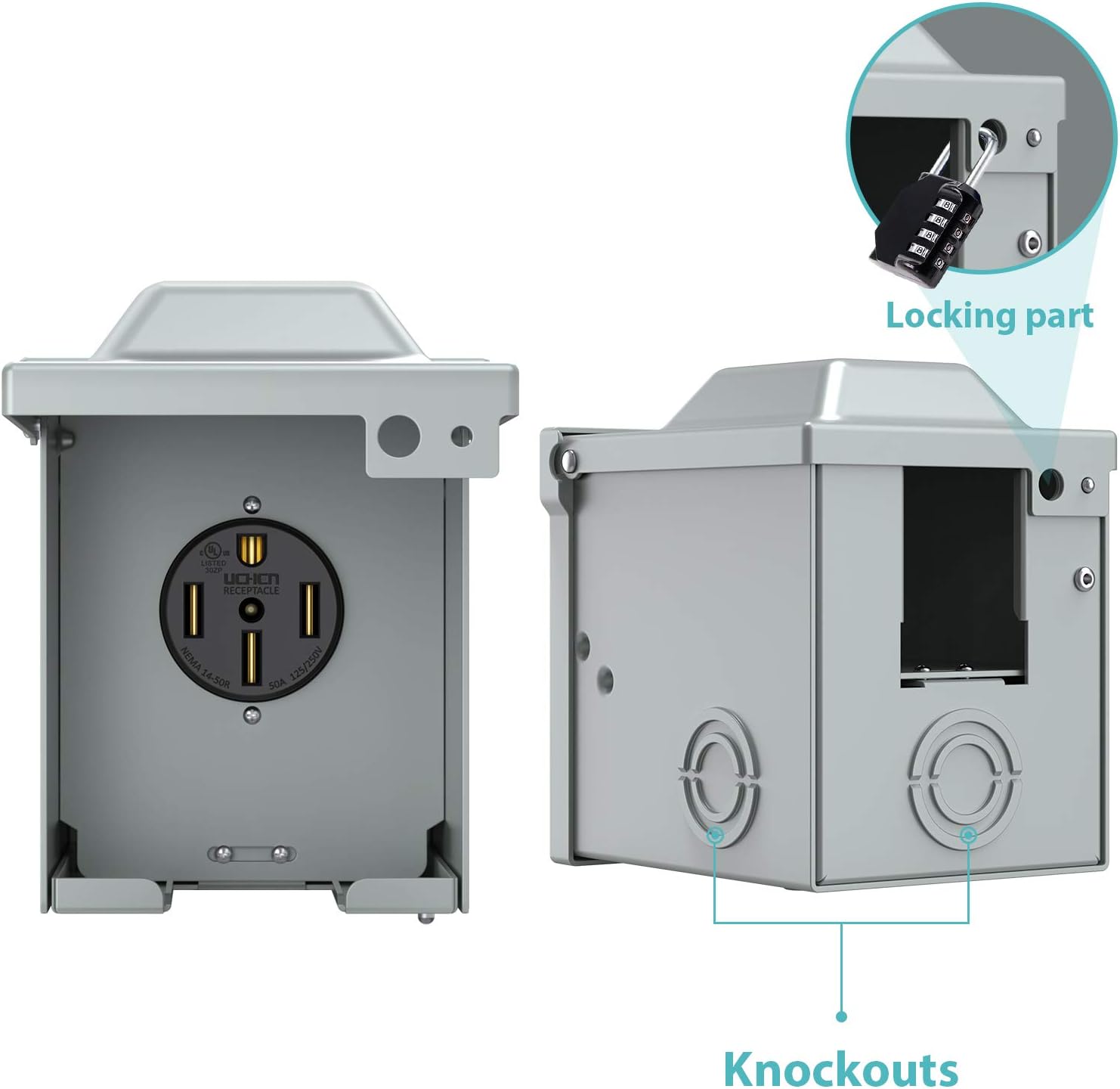 WEBANG 30 Amp RV Power Outlet Box,Enclosed Lockable Weatherproof Outdoor 125 Volt Electrical NEMA TT-30R 30amp RV Receptacle Panel