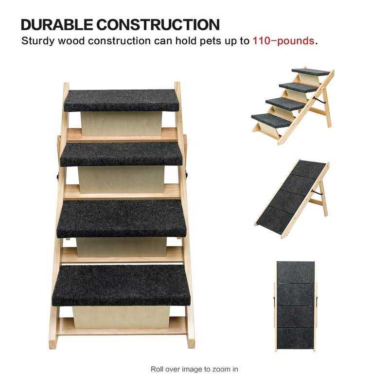 Mewang Wooden Dog Stairs/Steps Foldable 4 Levels Pet Stairs &amp; Ramp Perfect for Beds and Cars - Pet Supplies online store