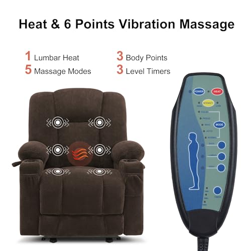 MCombo Zero Gravity Power Recliner Chair with Heat and Vibration Massage, Reclining Chair with USB & Type C Ports, Cup Holders for Living Room