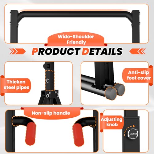 Power Tower Pull Up Dip Station Foldable, Pull Up Bar Station Adjustable, Multi-Function Home Gym, Strength Training Fitness Equipment