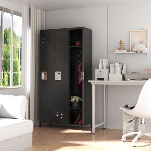 Metal Locker 3 Doors Storage Lockers for Employee,72" Tall Locker with Shelves and Hooks Steel Sports Locker for Office School Office Gym Home Garage