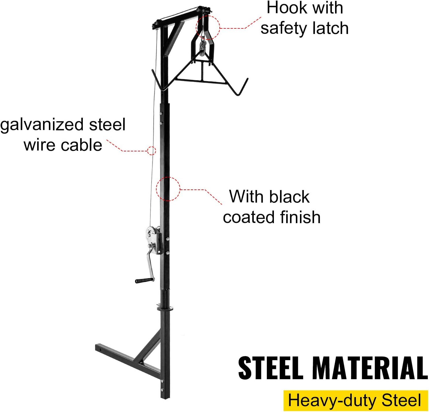 VEVOR Hitch Mounted Deer Hoist, 400lbs Capacity Hitch Game Hoist, 2'' Truck Hitch Deer Hoist with Winch Lift and Gambrel Set, Adjustable Height