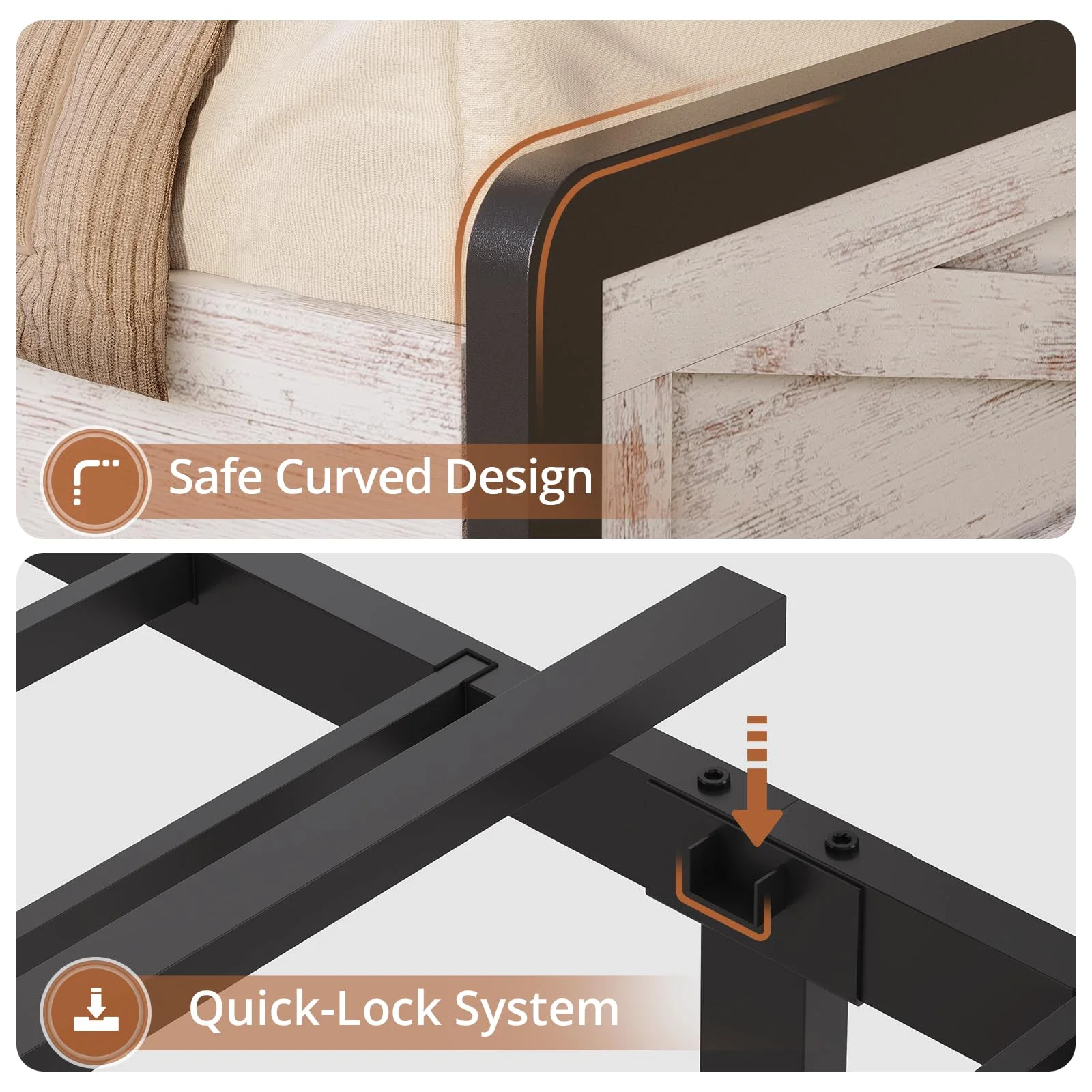 Full Size Bed Frame with Storage Headboard & 4 Drawers, Headboard with Hidden Storage, Farmhouse LED Bed Frame with USB-C/A Charging Station