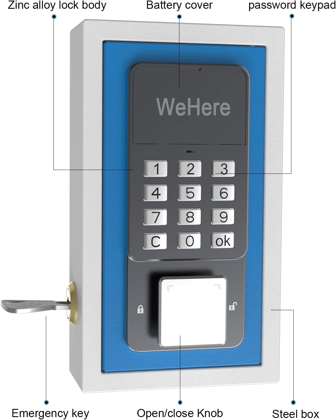 WeHere Key Lock Box use OTP/Fixed Password/Bluetooth Unlock,Metal Digital Combination Code Lock Box