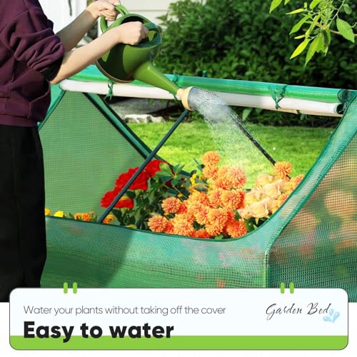 Quictent Raised Garden Bed Galvanized Raised Beds for Gardening Vegetables with Cover 8x4x1 ft Metal Planter Box Outdoor Use (Clear)