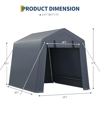 7x10 FT Portable Outdoor Storage Shed with 2 Roll-Up Zipper Doors & Vents, 240G Heavy-Duty Shelter Waterproof PE Tarp