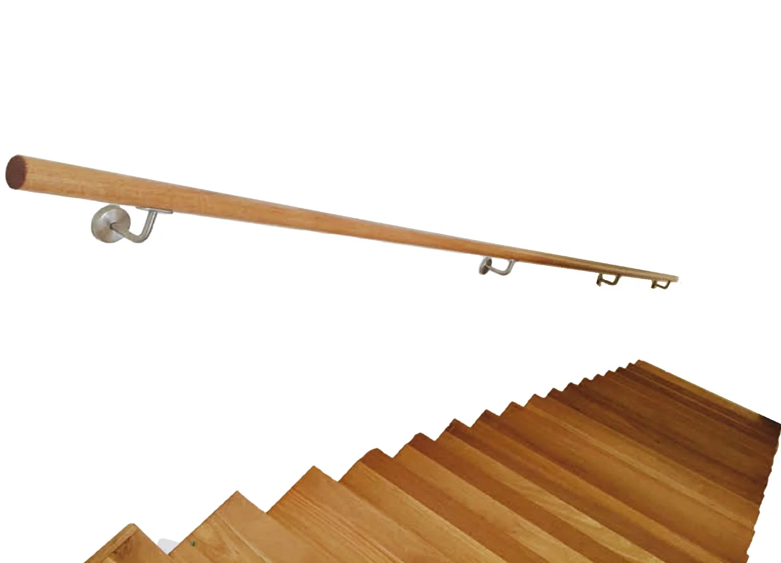 Stair Handrail Wall Rails 15 FT Long, 2.0" Diameter Grab Bar Iron Bracket, Wooden Handrail Stair Rail Non Slip for Elderly