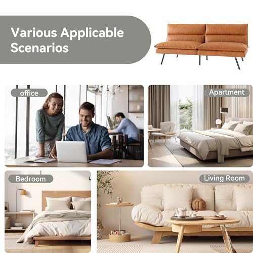 71" Convertible Futon Sofa,Faux Leather Futon Couch Bed,Sleeper Sofa Bed,Memory Foam Modern Folding Small Loveseat for Living Room,Office,Apartment