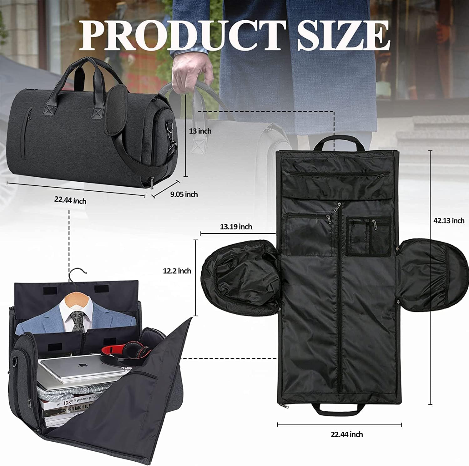 Carry On Garment Bag for Travel Suit Bag Men Women Dress, Convertible Garment Duffel Bag Hanging Clothes,Weekend Duffle Bags