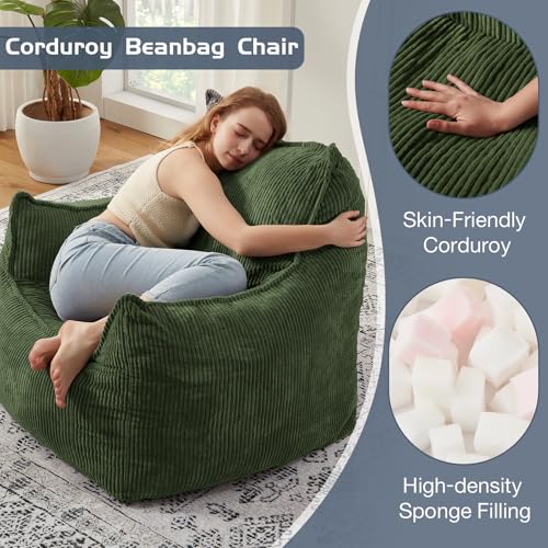 Giant Bean Bag Chair Sofa for Adults Teens, Comfy Corduroy Large Bean Bag Chairs with Armrests for Bedroom Living Room