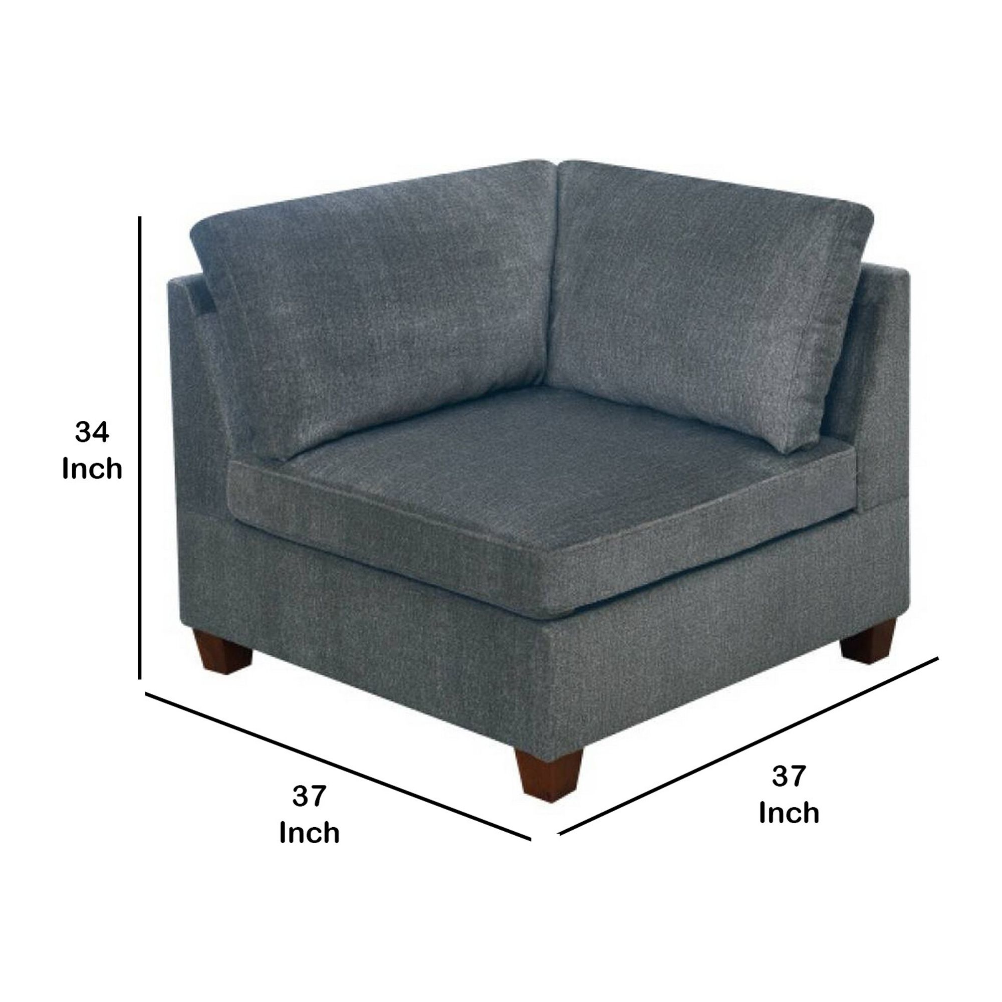 37 Inches Fabric Upholstered Wooden Corner Wedge, Gray