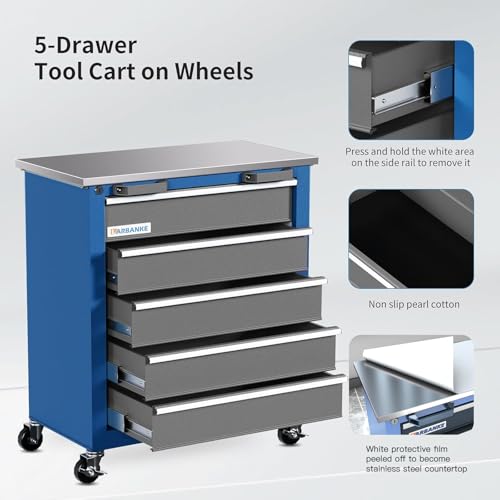 7-Drawer Rolling Toolbox,Tool Box with 360° Lockable Wheels and Padded Feet,Tool Chest with Keyed Locking System and Drawer Liners