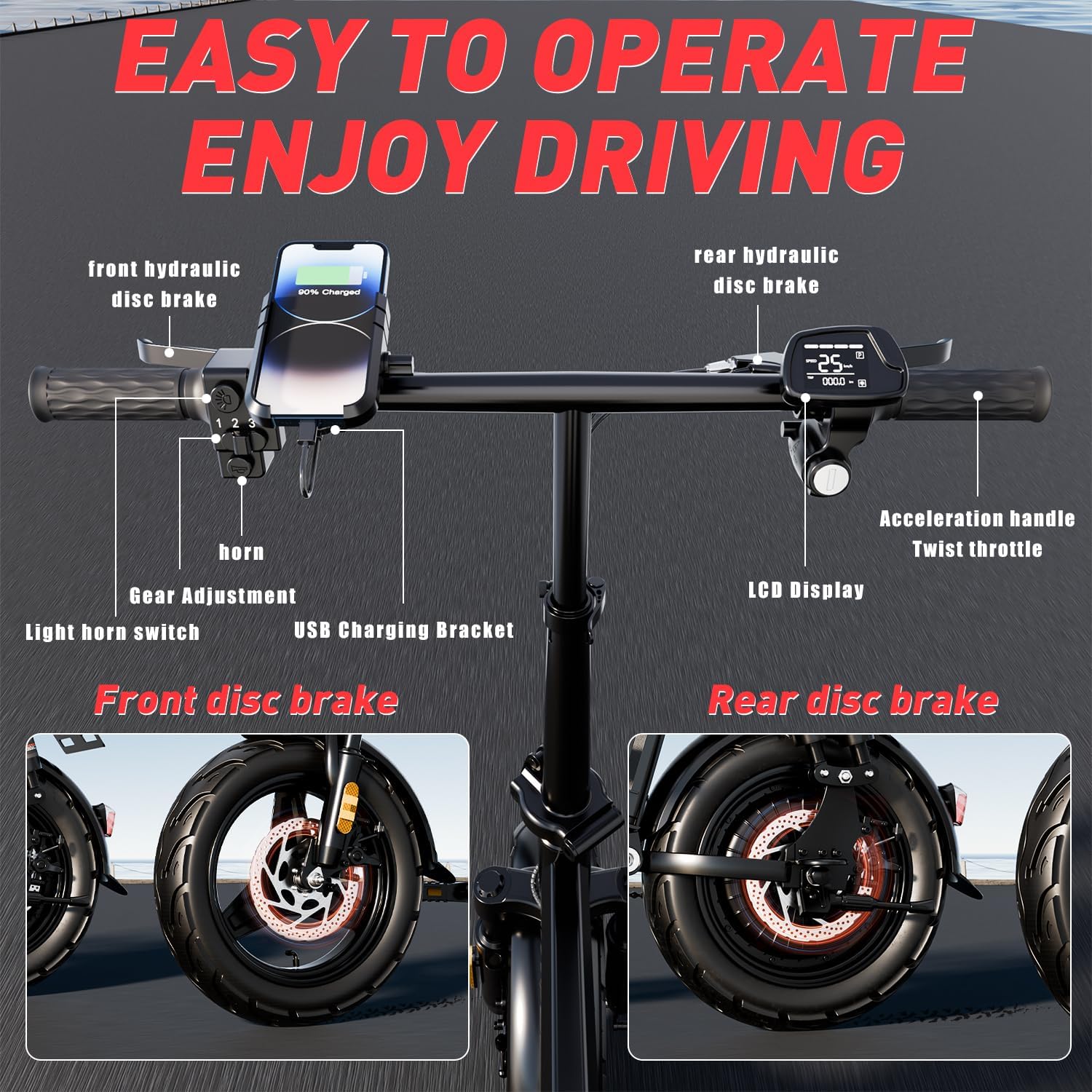 Electric Bike 14" Electric Bike for Adults, Folding Electric Commuting Bike with 1000W Brushless Motor, 48V 20Ah Removable Battery, 25MPH