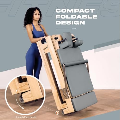 Pilates Reformer Machine, Quick-Assembly Foldable Studio Grade Pilates Equipment for Gym and Home, Oak Wood Pilates Reformer with Reformer Accessories