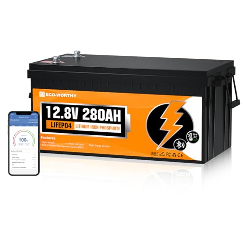 ECO-WORTHY 12V 280AH LiFePO4 Lithium Battery with Bluetooth, Low Temp Protection, Built-in 200A BMS, 3584Wh Energy. Perfect for, RV