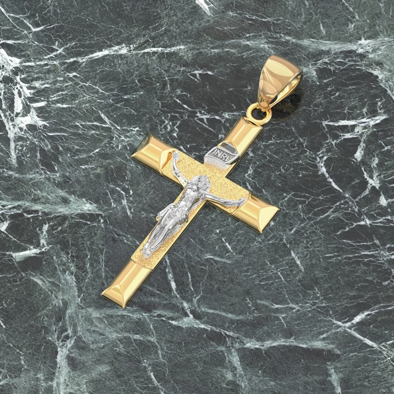 Ladies 14k Yellow Gold Angled Cross Crucifix Pendant Necklace, 32mm
