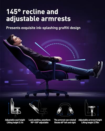 AutoFull C3 Gaming Chair, Racing Style Gaming Chair with Velvet Material Ergonomic Lumbar Support,Adjustable High Back PU Leather PC Chair,Black