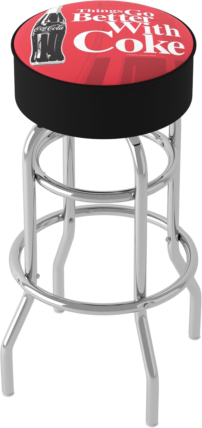 Bar Stool - Coca-Cola Things Go Better with Coke Bottle Art Stool with Foam Padded Seat - Swivel Chair for Game Room, Garage